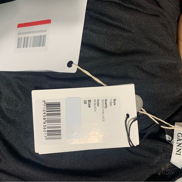 Ganni black Flynn Lace long sleeves midi dress size medium 38 goth wedding guest - Picture 8 of 10